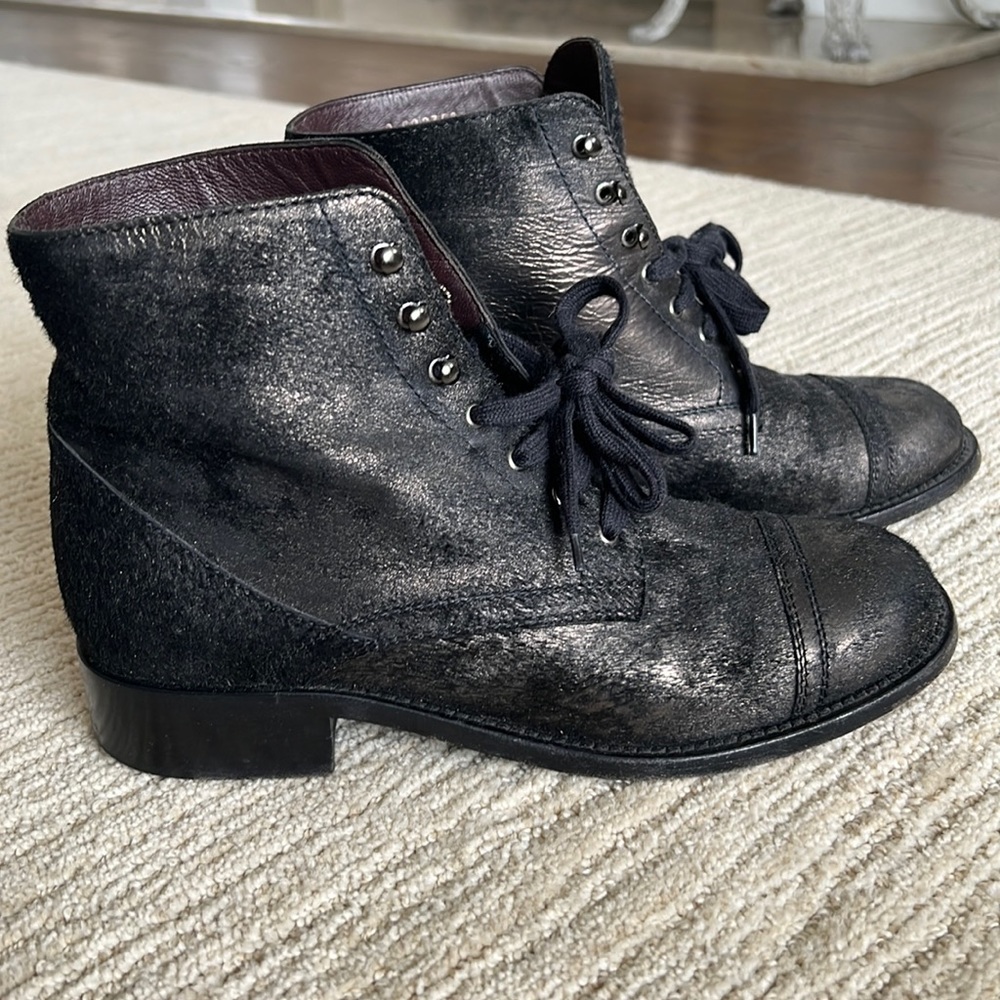 Chanel Black Lace Up Ankle Boots